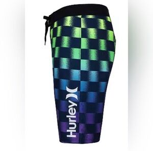 Hurley Boys Obsidian Above Knee Checkered Beach Swim Pool Board Shorts 18/29